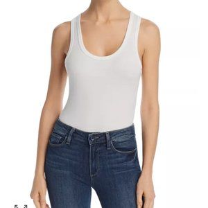 Agolde Size Small White Ribbed Body Suit Scoop Sle
